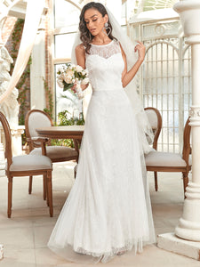 Color=Cream | Gorgeous Round Neck A-Line Lace & Tulle Wedding Dresses-Cream 15