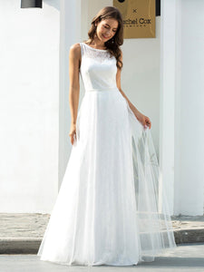 Color=Cream | Gorgeous Round Neck A-Line Lace & Tulle Wedding Dresses-Cream 3