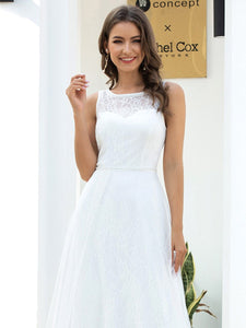 Color=Cream | Gorgeous Round Neck A-Line Lace & Tulle Wedding Dresses-Cream 5