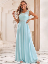Load image into Gallery viewer, Color=Sky Blue | Classic Round Neck V Back A-Line Chiffon Bridesmaid Dresses With Lace-Sky Blue 4