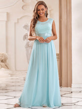 Load image into Gallery viewer, Color=Sky Blue | Classic Round Neck V Back A-Line Chiffon Bridesmaid Dresses With Lace-Sky Blue 1