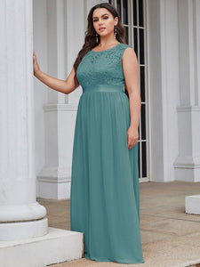 Color=Dusty blue | Classic Round Neck V Back A-Line Chiffon Bridesmaid Dresses With Lace-Dusty blue 3