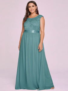 Color=Dusty blue | Classic Round Neck V Back A-Line Chiffon Bridesmaid Dresses With Lace-Dusty blue 5