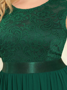 Color=Dark Green | Classic Round Neck V Back A-Line Chiffon Bridesmaid Dresses With Lace-Dark Green 5