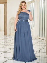 Load image into Gallery viewer, Color=Dusty Navy | Classic Round Neck V Back A-Line Chiffon Bridesmaid Dresses With Lace-Dusty Navy 3