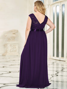Color=Dark Purple | Classic Round Neck V Back A-Line Chiffon Bridesmaid Dresses With Lace-Dark Purple 2