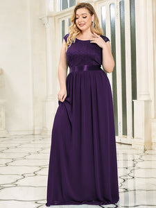 Color=Dark Purple | Classic Round Neck V Back A-Line Chiffon Bridesmaid Dresses With Lace-Dark Purple 3