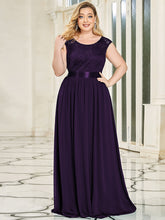 Load image into Gallery viewer, Color=Dark Purple | Classic Round Neck V Back A-Line Chiffon Bridesmaid Dresses With Lace-Dark Purple 4