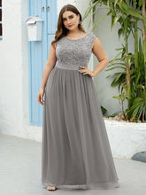 Load image into Gallery viewer, Color=Grey | Classic Round Neck V Back A-Line Chiffon Bridesmaid Dresses With Lace-Grey 6