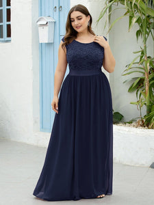 Color=Navy Blue | Classic Round Neck V Back A-Line Chiffon Bridesmaid Dresses With Lace-Navy Blue 9