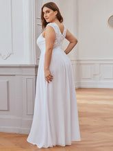 Load image into Gallery viewer, Color=White | Classic Round Neck V Back A-Line Chiffon Bridesmaid Dresses With Lace-White 2
