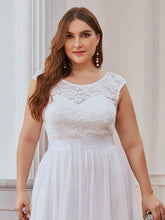 Load image into Gallery viewer, Color=White | Classic Round Neck V Back A-Line Chiffon Bridesmaid Dresses With Lace-White 5