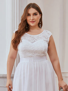 Color=White | Classic Round Neck V Back A-Line Chiffon Bridesmaid Dresses With Lace-White 5