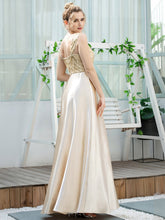 Load image into Gallery viewer, Color=Gold | Romantic A-Line Floor Length Sequins Beaded Satin Prom Dress-Gold 2