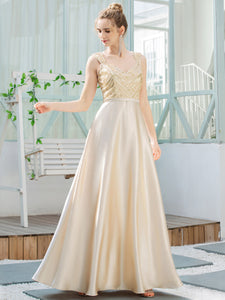 Color=Gold | Romantic A-Line Floor Length Sequins Beaded Satin Prom Dress-Gold 4