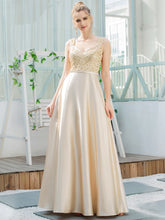 Load image into Gallery viewer, Color=Gold | Romantic A-Line Floor Length Sequins Beaded Satin Prom Dress-Gold 1