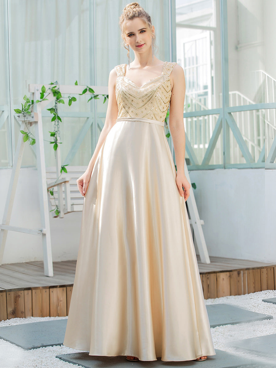 Color=Gold | Romantic A-Line Floor Length Sequins Beaded Satin Prom Dress-Gold 1