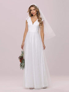 Color=Cream | Women'S Simple V Neck Tulle Wedding Dress With Lace-Cream 6