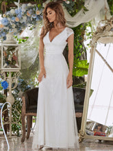 Load image into Gallery viewer, Color=Cream | Romantic White V Neck A-Line Tulle Wedding Dresses With Floral Lace-Cream 8