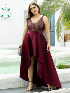 Color=Burgundy | Sparkly Plus Size Prom Dresses For Women With Irregular Hem-Burgundy 1