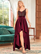 Load image into Gallery viewer, Color=Burgundy | Sexy Backless Sparkly Prom Dresses For Women With Irregular Hem-Burgundy 4