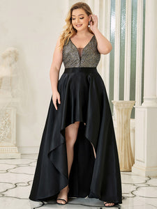 Color=Black | Sparkly Plus Size Prom Dresses For Women With Irregular Hem-Black 1