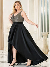 Load image into Gallery viewer, Color=Black | Sparkly Plus Size Prom Dresses For Women With Irregular Hem-Black 3