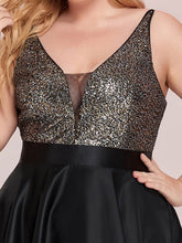 Load image into Gallery viewer, Color=Black | Sparkly Plus Size Prom Dresses For Women With Irregular Hem-Black 5