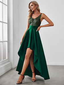 Color=Dark Green | Sexy Backless Sparkly Prom Dresses For Women With Irregular Hem-Dark Green 3