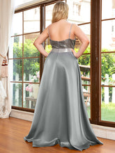 Load image into Gallery viewer, Color=Grey | Sparkly Plus Size Prom Dresses For Women With Irregular Hem-Grey 3
