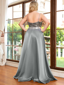Color=Grey | Sparkly Plus Size Prom Dresses For Women With Irregular Hem-Grey 3