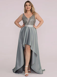 Color=Grey | Sparkly Plus Size Prom Dresses For Women With Irregular Hem-Grey 6