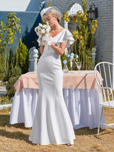 Load image into Gallery viewer, Color=Cream | Plain Maxi Fishtail Wedding Dress With Ruffle Sleeves-Cream 1