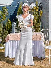 Load image into Gallery viewer, Color=Cream | Plain Maxi Fishtail Wedding Dress With Ruffle Sleeves-Cream 4