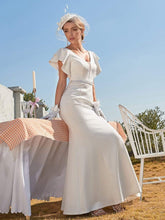 Load image into Gallery viewer, Color=Cream | Plain Maxi Fishtail Wedding Dress With Ruffle Sleeves-Cream 5