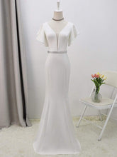 Load image into Gallery viewer, Color=Cream | Plain Maxi Fishtail Wedding Dress With Ruffle Sleeves-Cream 8
