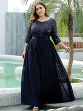 Load image into Gallery viewer, Color=Navy Blue | Women&#39;S Long Tulle &amp; Sequin Evening Dresses For Mother Of The Bride-Navy Blue 4