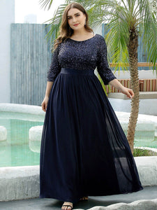 Color=Navy Blue | Women'S Long Tulle & Sequin Evening Dresses For Mother Of The Bride-Navy Blue 4