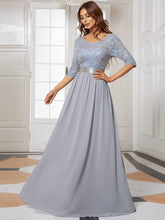 Load image into Gallery viewer, Color=Silver | Elegant Round Neckline 3/4 Sleeve Sequins Patchwork Evening Dress-Silver 1