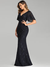 Load image into Gallery viewer, Color=Navy Blue | Elegant Ruffle Sleeves Mermaid Lace Evening Dresses With Beads-Navy Blue 3