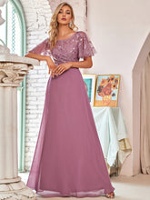 Load image into Gallery viewer, Color=Orchid | Flattering Round Neck Wholesale Bridesmaid Dresses with Ruffle Sleeves-Orchid 3