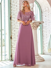 Load image into Gallery viewer, Color=Orchid | Flattering Round Neck Wholesale Bridesmaid Dresses with Ruffle Sleeves-Orchid 4