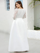 Load image into Gallery viewer, Color=White | Elegant Plus Size A-Line Lace Long Sleeves Wedding Dress-White 2