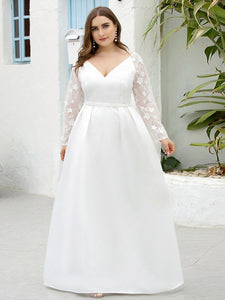 Color=White | Women'S A-Line Lace Long Sleeves Wedding Dresses Ep00707-White 4