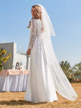 Load image into Gallery viewer, Color=White | Elegant Simple Satin Wedding Gown With Lace Long Sleeves-White 3