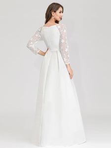 Color=White | Women'S A-Line Lace Long Sleeves Wedding Dresses Ep00707-White 1