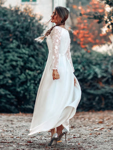 Color=White | Women'S A-Line Lace Long Sleeves Wedding Dress-White 10