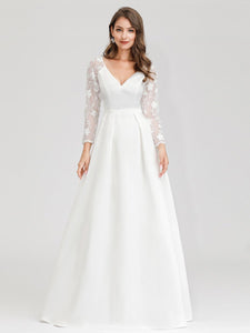 Color=White | Women'S A-Line Lace Long Sleeves Wedding Dresses Ep00707-White 10