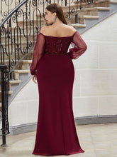 Load image into Gallery viewer, Color=Burgundy | Elegant Plus Size Fishtail Evening Dress with Sequin-Burgundy 2