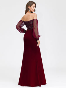 Color=Burgundy | Women'S Fashion Off Shoulder Sequin Evening Dress-Burgundy 2